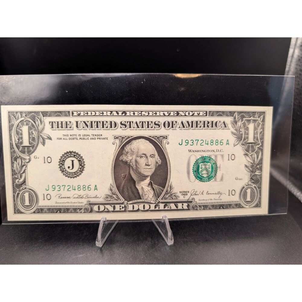 1969 C 1 Dollar Bill Federal Reserve Note Crisp Kansas City J Paper Money
